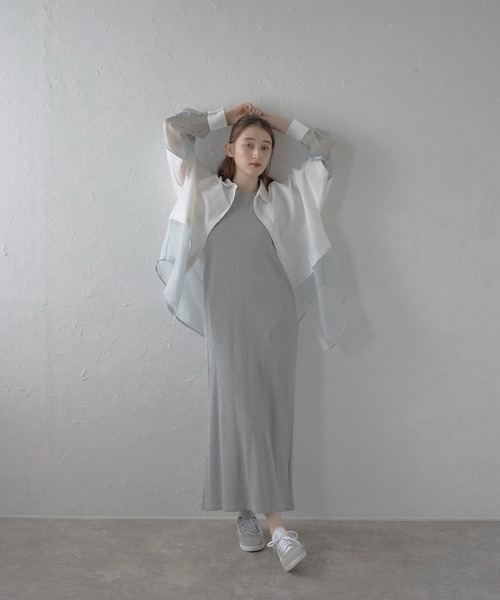 MINERTE ブラウス シャツ 「MINERTE」sheer shiny hem shirt / シアー