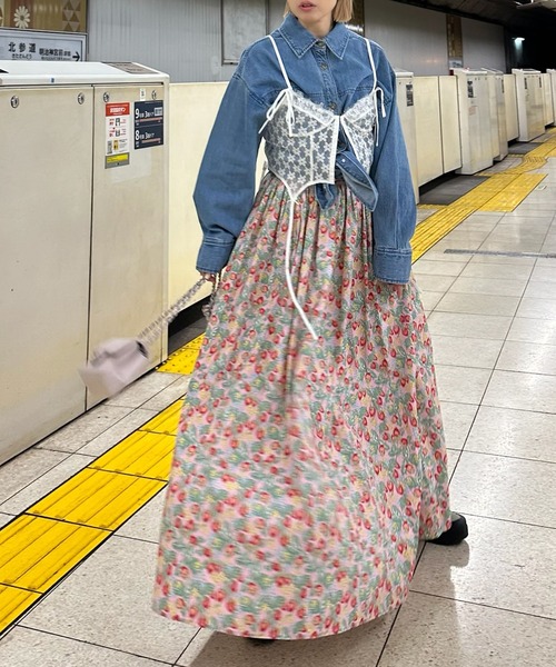いちご柄 フレアロングスカート スカート 花柄シフォンフレアロングスカート : ZOZOTOWN Yahoo