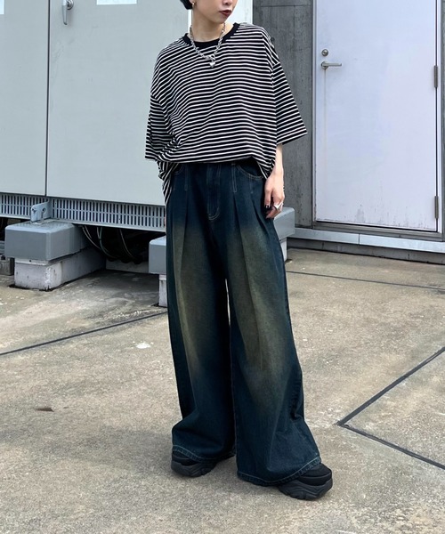 ヘビー ルーズ ジャージー Tシャツ 2色 ストリート 韓国 nr9671 DEVICE tシャツ ナンバリング ロゴ レイヤード 韓国 ストリート