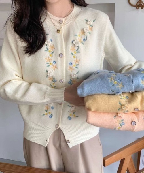 「deux amour」 ニットカーディガン FREE ホワイト レディース_画像3