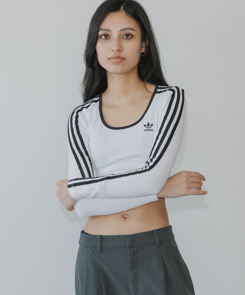 tシャツ adidas/アディダス 3S LS CROP スリーストライプス 長袖クロップTシャツ レディース
