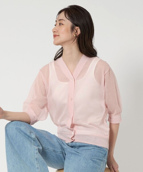 ユナイテッドアローズ　シアーVネックカーディガン2024 UNITED ARROWS カーディガン シアー Vネック 5SL レディース