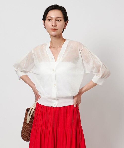 ◇新品◇UNITED ARROWS　シアー Vネック カーディガン 5SL シアー Vネック カーディガン 5SL