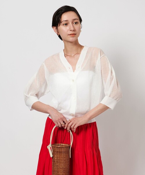 UNITED ARROWS カーディガン シアー Vネック 5SL レディース