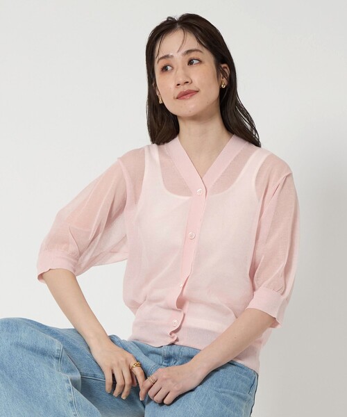 UNITED ARROWS カーディガン シアー Vネック 5SL レディース