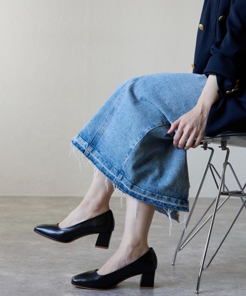 SHE HER HERS パンプス スクエアトゥチャンキーヒールパンプス