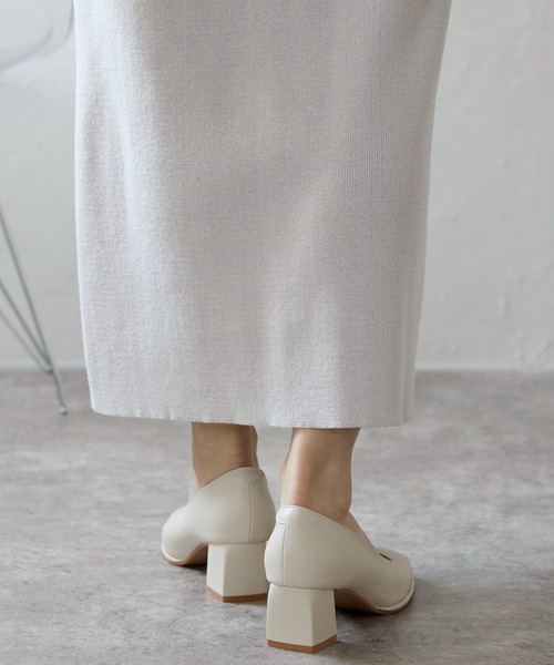 SHE HER HER HERS パンプス スクエアトゥチャンキーヒールパンプス