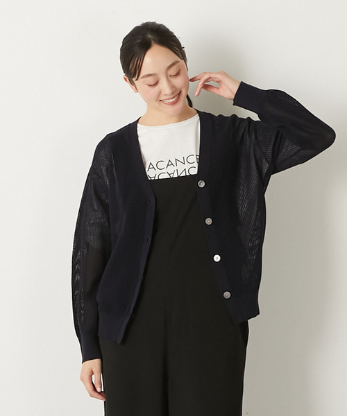 カーディガン 「コットンメッシュVネックカーディガン」 レディース