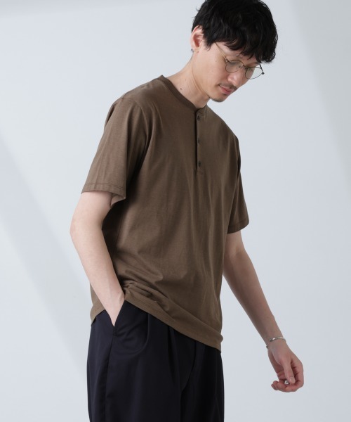 NANO universe tシャツ ソラーロライトストレッチヘンリーネック