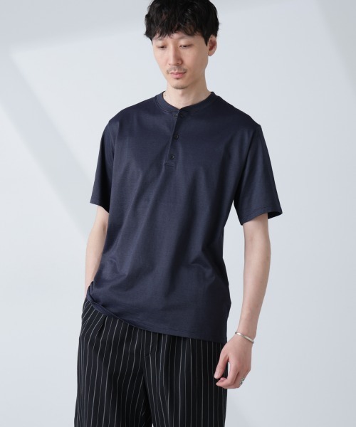 NANO universe tシャツ ソラーロライトストレッチヘンリーネック