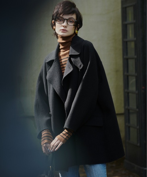 Mira Owen ミラオーウェン　ビックカラーコート　ピーコート　フリーサイズ Mila Owen（ミラオーウェン） ピーコート 1 ブラック レディース