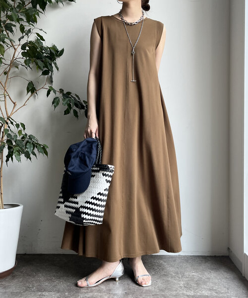 【DOUDOU】シルケットスムースフレアカットワンピース マキシ丈　ロング DouDou（ドゥドゥ） ワンピース シルケットスムースフレアカット