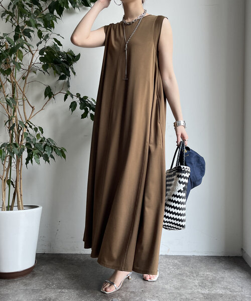 【DOUDOU】シルケットスムースフレアカットワンピース マキシ丈　ロング DouDou（ドゥドゥ） ワンピース シルケットスムースフレアカット