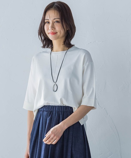 ニット セーター 5分袖Tシャツライクニット「手洗い可能」 レディース カタログ掲載】5分袖Tシャツライクニット≪手洗い可能