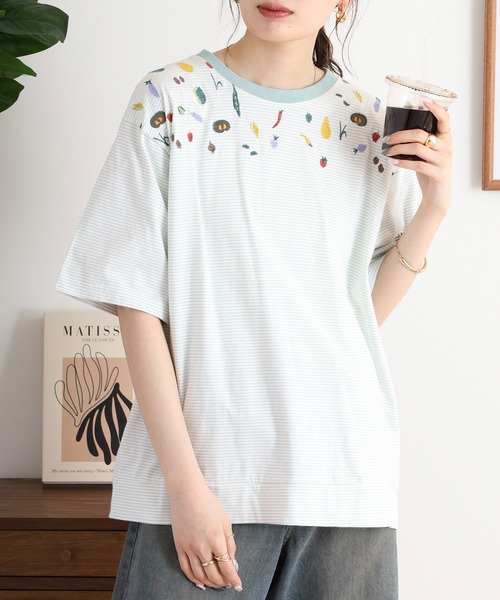Emago（イマゴ） tシャツ 半袖 野菜刺繍Tシャツ レディース 