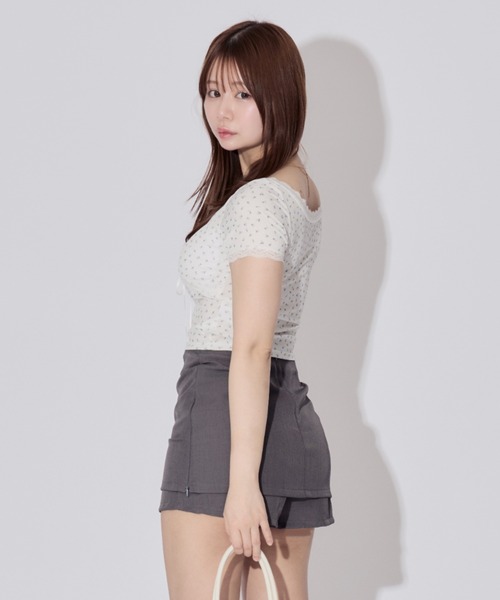 ALLuRing ChaRm tシャツ 半袖 Frill Neck Floral Print Tops / フリル