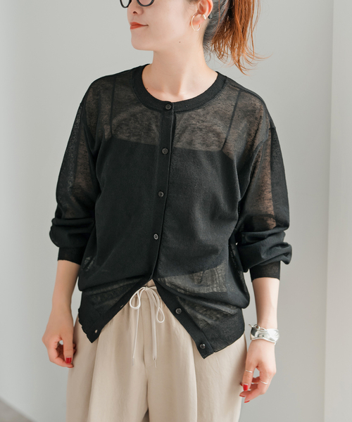Spick＆Span カーディガン 2WAYシアークルーネックカーディガン