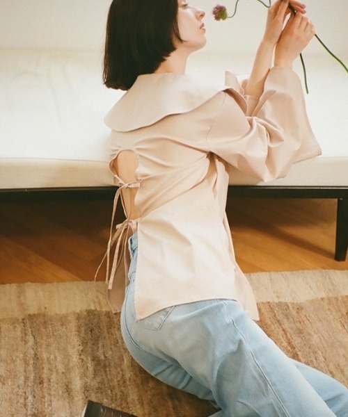ブラウス シャツ back open ribbon blouse レディース