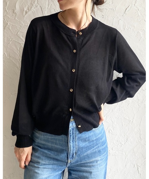 涼しげゴールドショート丈カーディガン She's Closet uvカット カーディガン 夏 UVカット 接触冷感 ショート丈