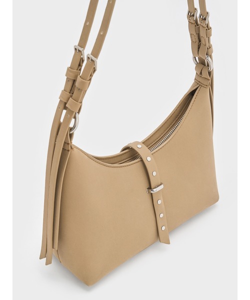 ショルダー CHARLES&amp;KEITH キャメル CHARLES & KEITH ツートーン アンギュラーフラップショルダーバッグ