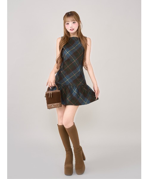 DARICH チェックノースリーブミニワンピース FREE ダーリッチ Darich チェックジャガードノースリニットミニ