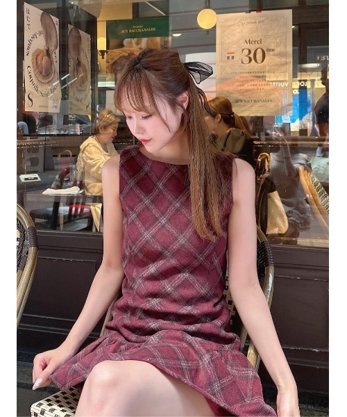 Darichチェック柄ノースリーブミニワンピース Darich ワンピース タータンチェックノースリミニワンピース