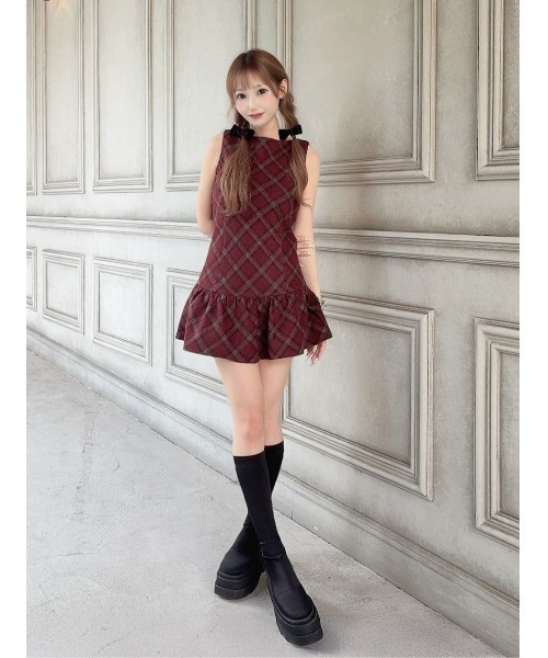 Darich チェックミニワンピース【新品未使用！即納】 Darich ワンピース タータンチェックノースリミニワンピース