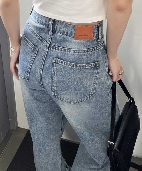 「nelliy.」 ダメージ加工デニムパンツ MEDIUM ブルー レディース
