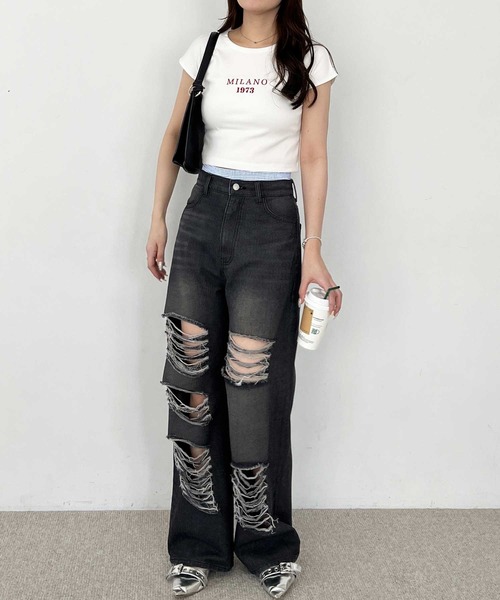 「nelliy.」 ダメージ加工デニムパンツ MEDIUM ブルー レディース
