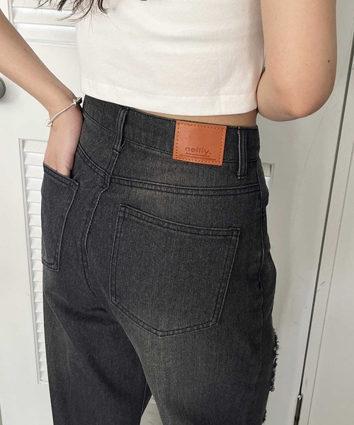 「nelliy.」 ダメージ加工デニムパンツ MEDIUM ブルー レディース