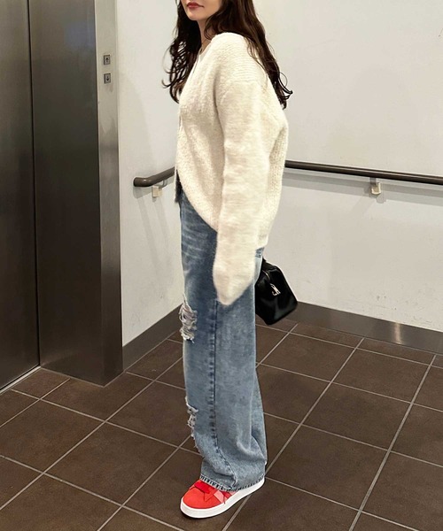 「nelliy.」 ダメージ加工デニムパンツ MEDIUM ブルー レディース