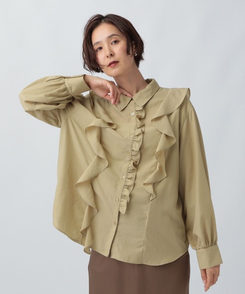 極美品 24ss アナイ ストレッチクロスアシメフリル ブラウス ベージュ LEPSIM（レプシィム） ブラウス シャツ アシメフリルシャツ 582419
