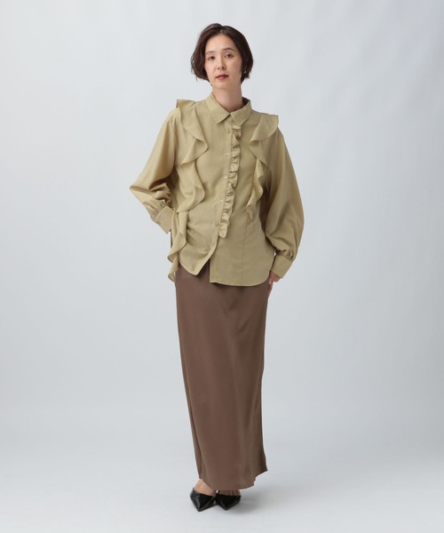 極美品 24ss アナイ ストレッチクロスアシメフリル ブラウス ベージュ LEPSIM（レプシィム） ブラウス シャツ アシメフリルシャツ 582419