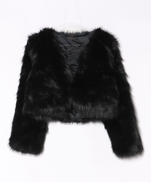 ノーカラーコート コート フェイクファー ショート丈 レディース