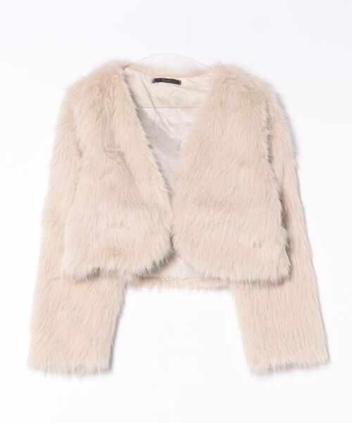 ノーカラーコート コート フェイクファー ショート丈 レディース