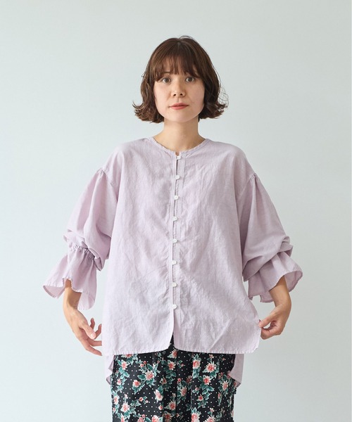 yuni ブラウス シャツ コットンキュプラリネンgather sleeves 2way