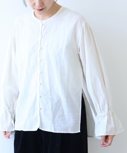 yuni ブラウス シャツ コットンキュプラリネンgather sleeves 2way 