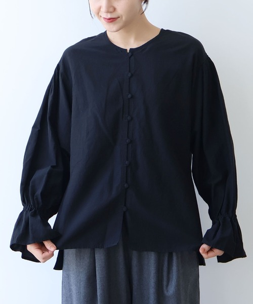 2019 SS 新品 yuni /キュプラ コットン フレアブラウス yuni ブラウス シャツ コットンキュプラリネンgather sleeves 2way