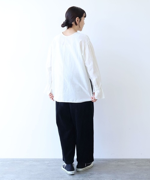 2019 SS 新品 yuni /キュプラ コットン フレアブラウス yuni ブラウス シャツ コットンキュプラリネンgather sleeves 2way