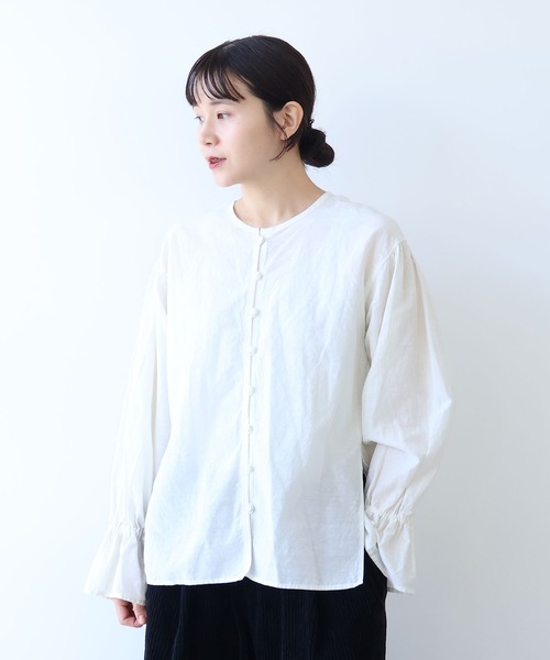 2019 SS 新品 yuni /キュプラ コットン フレアブラウス yuni ブラウス シャツ コットンキュプラリネンgather sleeves 2way