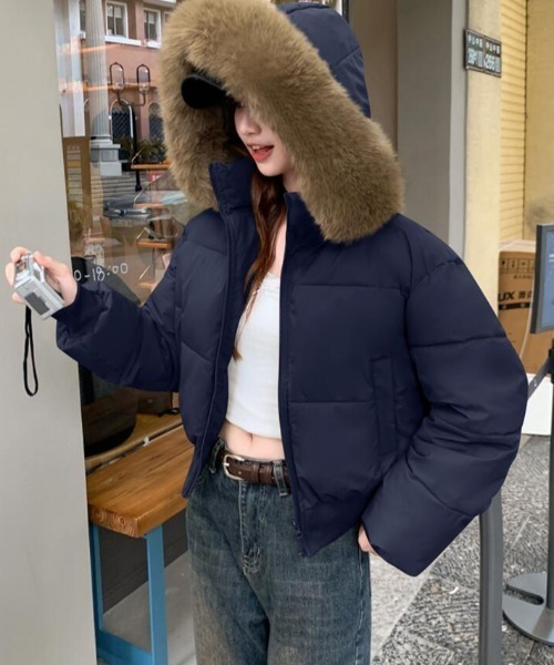 コート アウター ファーアクセントショートダウンジャケット