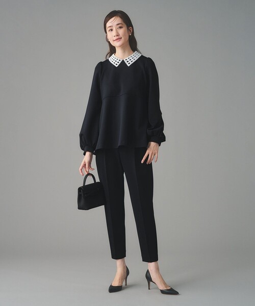 極美品 UNITED ARROWS spongy ペプラム ブラウス 付け襟 紺 極美品