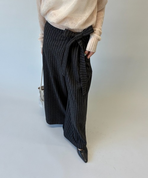 FUULLY STUDIO パンツ ウールライクストライプラップパンツ レディース