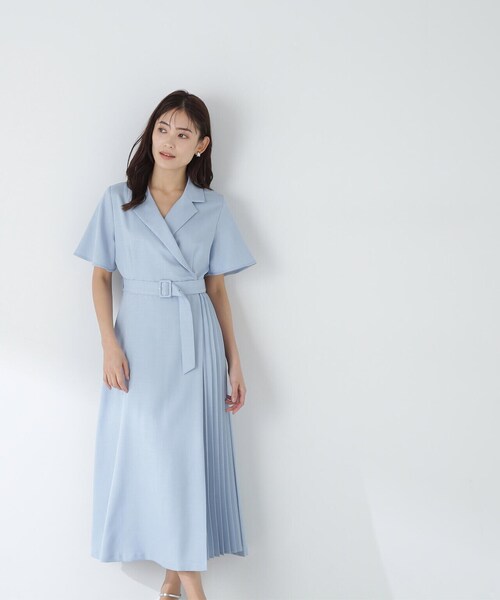 「NATURAL BEAUTY BASIC」 半袖ワンピース SMALL ネイビー レディースの画像