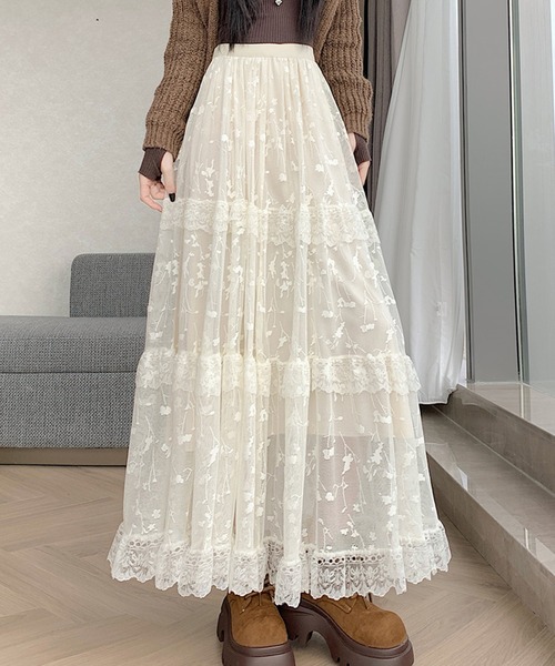 ＆soiree（アンドソワレ） スカート 総レースフレアスカート