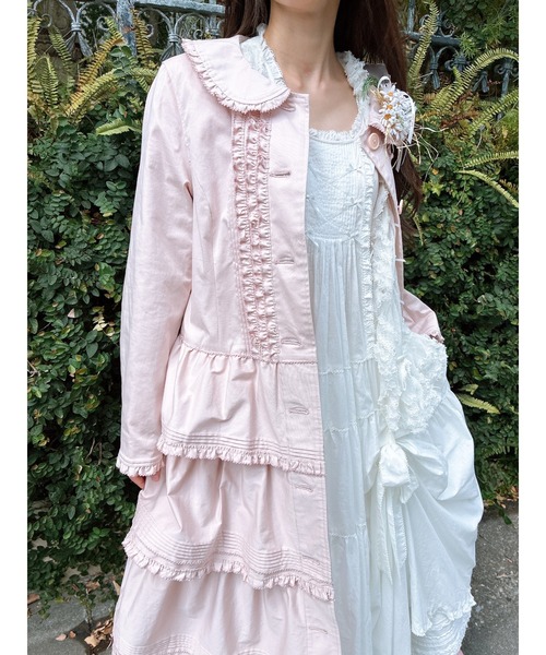 PINK HOUSE綿ローン フリルオフホワイトミディ丈コート（未使用に近い） PINK HOUSE（ピンクハウス） コート アウター フリル使いティアード