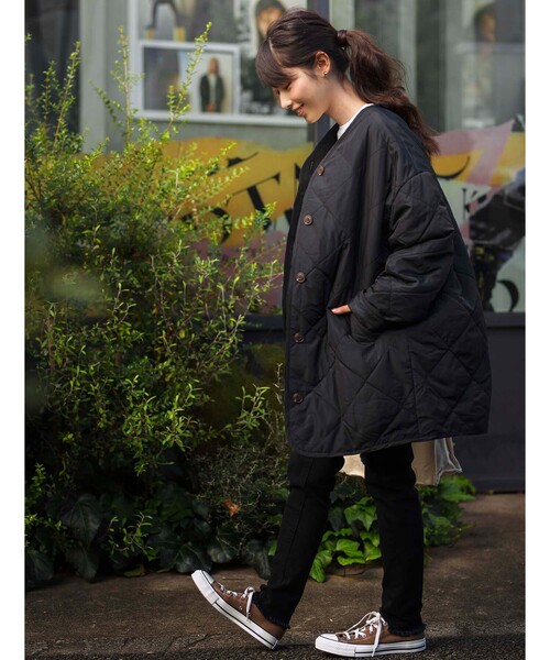 「GeeRA」 「CASTITA」ノーカラーコート LARGE カーキ レディース_画像6