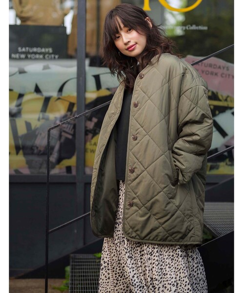 「GeeRA」 「CASTITA」ノーカラーコート LARGE カーキ レディース_画像7