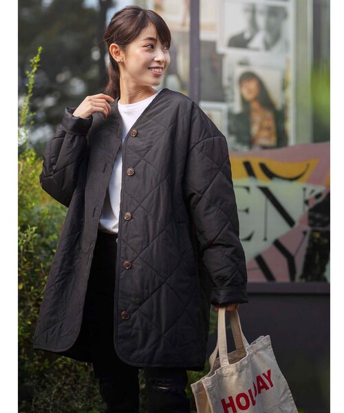 「GeeRA」 「CASTITA」ノーカラーコート LARGE カーキ レディース_画像8