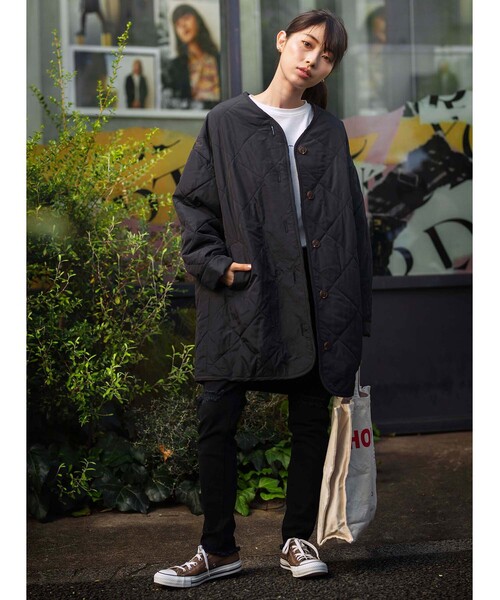 「GeeRA」 「CASTITA」ノーカラーコート LARGE カーキ レディース_画像9